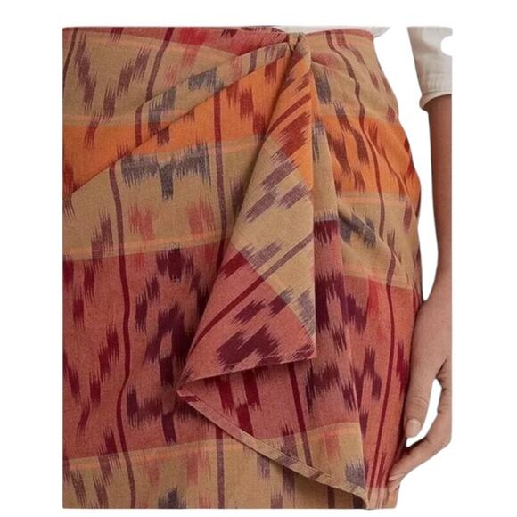 Lauren Ralph Lauren True Wrap Skirt Above Knee Geo Motif Ruffle Ikat Fall NEW 20 - Picture 5 of 10